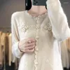 Women's Knits Hand Embroidered Heavy Industry Cardigan Clothes Merino Wool Knitted Top Warm In Autumn And Winter Fashion Korean