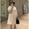 Frauen Pelz 2023 Winter Frauen Solide Elegante Lamm Mäntel Dame Einreiher Stehkragen Faux Weiblichen Koreanischen Mode Lange