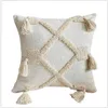 Housse de coussin en coton et lin Beige, taie d'oreiller brodée avec pompons, décoration de maison, canapé, 30x50cm, 45x45cm, 210315257a