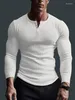 Herr t-skjortor herrar långärmad skjorta fitness hög elasticitet knapp upp v-ringning fast färg casual t-shirt