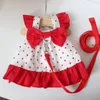 Dog Apparel Floral Dress Red Polka Dot Princess Ins Style Sweet Bowtie For Dogs And Cats Spring Summer Pet Costume