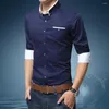 Men's Casual Shirts Lapel Collar Men Shirt Stylish Comfortable Business Slim Fit Solid Color Breathable For Spring Fall Office Wear