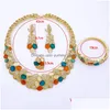 Earrings Necklace Vintage Opal Jewelry Sets Set For Women Charm Bracelet Gold Plated Bride Party Drop Delivery Dh439