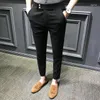 Pantaloni da uomo Primavera Autunno Pantaloni da lavoro alla moda Morbidi Nono abito dritto con cerniera elasticizzato maschile con bottoni casual