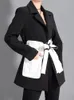 Womens Suits Blazers Blends EAM Women Black Contrast Color Pocket Blazer Lapel Long Sleeve Loose Fit Jacket Fashion Spring Autumn 1S39401 230906
