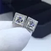 Stud Earrings Classic 1 Ct Brilliant Princess Cut Past Diamond Test D Color Moissanite 925 Sterling Silver Square Stone