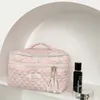 Bags Cases Cute Quilting Cotton Makeup Bag Women Zipper Cosmetic Organizer Female Cloth Handbag Box Shape Portable Toiletry Case for Girls