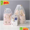 Storage Boxes Bins Storage Boxes 3Pcs Pe Bear Dstring Bag Washcloth Shoe Plastic Frosted Packaging Drop Delivery Dh38Y