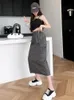 Skirts Women Safari Style Drawstring Pockets Summer High Waist Slit All match European Streetwear Mid calf A line Faldas 230906