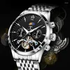 Armbandsur trsoye affärs silver skelett automatisk klocka för män krono multifunktion lyx rostfritt stål relojes