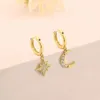 Hoop Earrings -14K Gold Plated Cubic Zirconia Moon Star Spike Lightning Evil Eye Dangle Huggie Drop Dangle Earrings Jewelry for Women