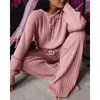 Conjunto de pijama de punto para mujer, jersey con capucha, pantalones, traje para casa, manga larga, otoño e invierno, ropa de salón suelta, ropa de dormir para mujer