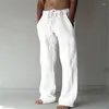 Calças masculinas verão cor sólida algodão linho homens minimalista básico casual cordão calças finas oversize solto perna reta calça