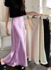 Jupes élégantes femmes taille haute soie Satin une ligne jupe dame mode couleur unie violet longue pour les femmes 2023 230906
