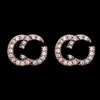 Ner Designer Carta Brincos Vintage Metal Pérola Stud Bonito Mulheres Presente Rosa Brincos Luxo Ouro Cheio Diamante Brincos Aniversário Amor Menina Cristal Jóias Perfeito