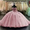 Abiti Quinceanera con fiori 3D color lavanda Corsetto con applicazioni di pizzo a cuore Vestido De 15 Anos Gonna gonfia Sweet 16 Abito Abiti da ballo floreali 328 328