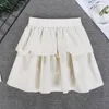 Kjolar söt kaka kjol koreansk mode hög midja veckad mini sommar kawaii fast färg för kvinna y2k kläder