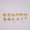 Stud Earrings Real 18K Yellow Gold 3mm 4mm 5mm Faceted Ball Shap Stamp Au750 For Woman