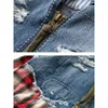 Men's Jackets 2023ss GL Hole Denim Plaid Patchwork Casual Jacket Warm Windbreaker Y2k Streetwear Techwear Coat Clothing Clothes