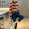 Frauen Strick Herbst Winter Weibliche Koreanische Pendeln Gestreiften Pullover Strickjacke Mode Lose Langarm Trend Gestrickte Mantel Kleidung 2023