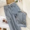 Damen Jeans Blue Star Pattern Frauen 2023 Grunge High-Taille Lose Gerade Demin Hosen Weibliche Y2k Mode Baggy Streetwear Bottoms