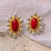 Boucles d'oreilles Design de luxe Fend modèle Vintage perle rouge corail oreille grosse déclaration boucle d'oreille 18K 14K couleur or métal Original bijoux Lot