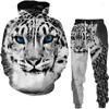 Tracksuits masculinos Animal Tiger 3D Impresso Tracksuit Set Casual Hoodie e Calças 2 Pcs Define Outono Inverno Moda Streetwear Homem Roupas Terno