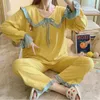 Women's Sleepwear Long-sleeve Pajamas Set Ladies Knitted Cotton Two-piece Suit Lapel Home Service Loose Pijamas Simple Sexy Nightgowns
