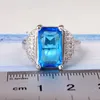 Cluster Rings Wedding For Girlfriend Fine Jewellery Silver Color Jewelry Sqaure Blue Cz Crystal Luxury Distribution