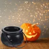 Envoltura de regalo Decoraciones temáticas de Halloween Cubo de bruja de gran tamaño Cesta redonda de plástico (negro)