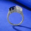 Pierścienie klastra Spring Qiaoer Luxury 925 srebrne srebro 5ct Sapphire High Carbon Diamonds Kamień Jewszowy pierścionek zaręczynowy