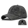 Ball Caps Womens Washed Cotton Baseball Cap Glitter Star Emelcodery Vintage умерла грязная высокая булочка хвоста Hole Hole Hat 230410 DROP DHU4L