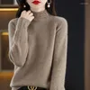 Women's Sweaters Autumn Winter Semi-High Collar Thickened Solid-Color Wool Pullover Warm Sweater Fashionable Versatile Knit Interior