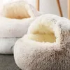 canili penne Letto per cani rotondo peluche gatto casa calda morbido lungo animale domestico per cani di piccola taglia nido 2 in 1 cuscino divano letto 230907