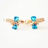 Boucles d'oreilles pendantes tendance pour femmes, couleur or Rose 585, bijoux de luxe, pierre bleue, Zircon cubique, goutte d'eau