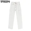 Women's Jeans WTEMPO Women South Korea Fashion Embroidery High Waist Gothic Straight Baggy Trousers Street Denim Pants Y2k Cargo