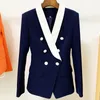 Womens Suits Blazers High Street est Fashion Designer Jacka Kvinnor Double Breasted Color Block Sal Collar Blazer 230906
