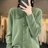 Women's Knits Hand Embroidered Heavy Industry Cardigan Clothes Merino Wool Knitted Top Warm In Autumn And Winter Fashion Korean