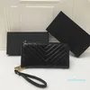 Women Luxury Designer Wallet Pure Black Leather Large Capacity Handbag Wallets Multi Card Slot Zero Wallet Mobile