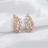 Studörhängen Harong 585 Rose Gold Color Leaf för kvinnor Girl Luxury Shiny Crystal Zircon Earring Smycken Wedding Present