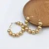 Hoop Earrings Vintage Exaggerated Copper Ball Beaded For Women Fashjion Luxury Brushed Frosted Circle Earring Jewelry