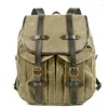 Rugzak Casual oliewas canvas rugzakken Vintage waterdichte reistas met grote capaciteit Unisex Mochila lederen laptoprugzak met trekkoord