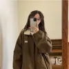 Deeptown Harajuku Vintage Brown Cargo Bomber Jackets Women Y2k Streetwear 90s Patchwork Baseball Jacket Korean Oversize Zip Coat