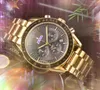 Relógio masculino de seis agulhas Lumious Quartz Cronômetro Mecânico Movimento Automático Relógio Cronógrafo de Luxo Sólido Fino Banda de aço inoxidável Grandes Relógios montre de luxe