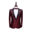 Costumes pour hommes Blazers Marque Hommes Col Châle Vin Rouge Costume Décontracté Veste De Bal Blazer Homme Manteau Hombre Slim Fit Floral Ma232U