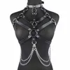 Nxy Bdsm Pu Leather Chest Belt Sexy Toy Lingerie Chain Bra Cage Straps Stockings Crop Top Women Suspenders