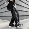 Pantalon homme damier cordon décontracté hommes droit ample Hip Hop mode patchwork Streetwear mâle tout-match pantalon