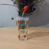 Wijnglazen Glas Waterbeker Met Deksel Stro Creatieve Cartoon Melksap Huishoudelijke Leuke Aardbeienfles Plug