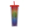 Novo Starbucks Muitas cores 24 onças Drinkware Studded Tumbler com tampa e palha Copos de plástico reutilizáveis de parede dupla 710ml Copo de café gelado fosco