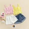 Ensembles de vêtements 1-5 ans belle petite fille shorts ensemble couleur unie bandage jarretelle hauts camisole boutonné taille élastique